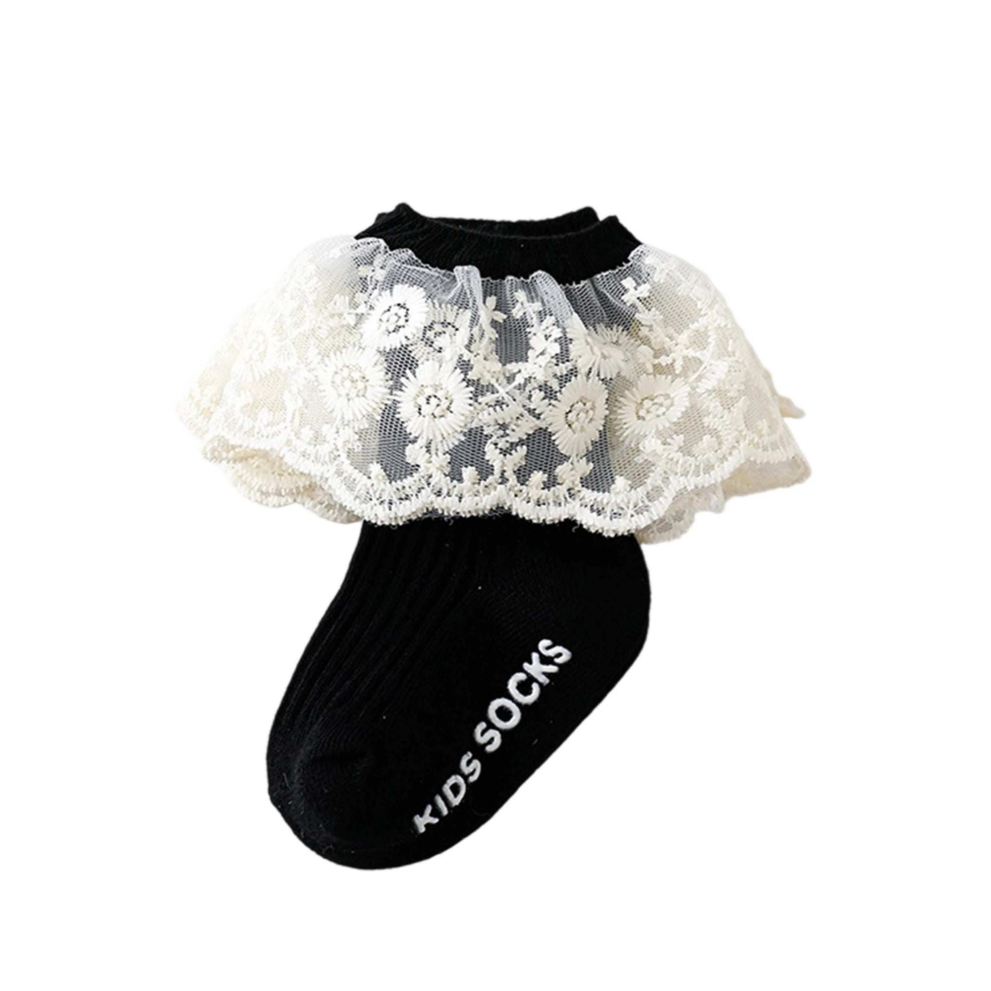 Adorable Baby Girl Lace Ruffle Socks with Non-Slip Bottoms - Stylish Princess Style Infant Socks for Toddlers