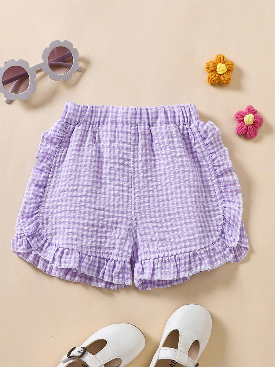 Toddler Girl Summer Shorts Plaid Pattern Lotus Edge Cute Casual Fashion Comfortable Soft Shorts