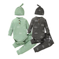 Baby Boys Clothes Newborn Ribbed Long Sleeve Romper With Sun Pattern Pants Hat Outfits Set