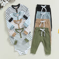Autumn Infant Baby Boy Fall Outfits Long Sleeve Striped Print Romper + Pants Set Warm Clothes