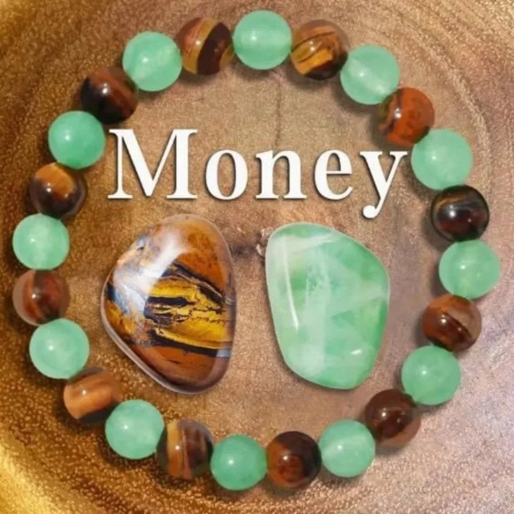 Money Attracting Bracelet, Wealth Luck Bracelet with Green Aventurine Tiger Eye