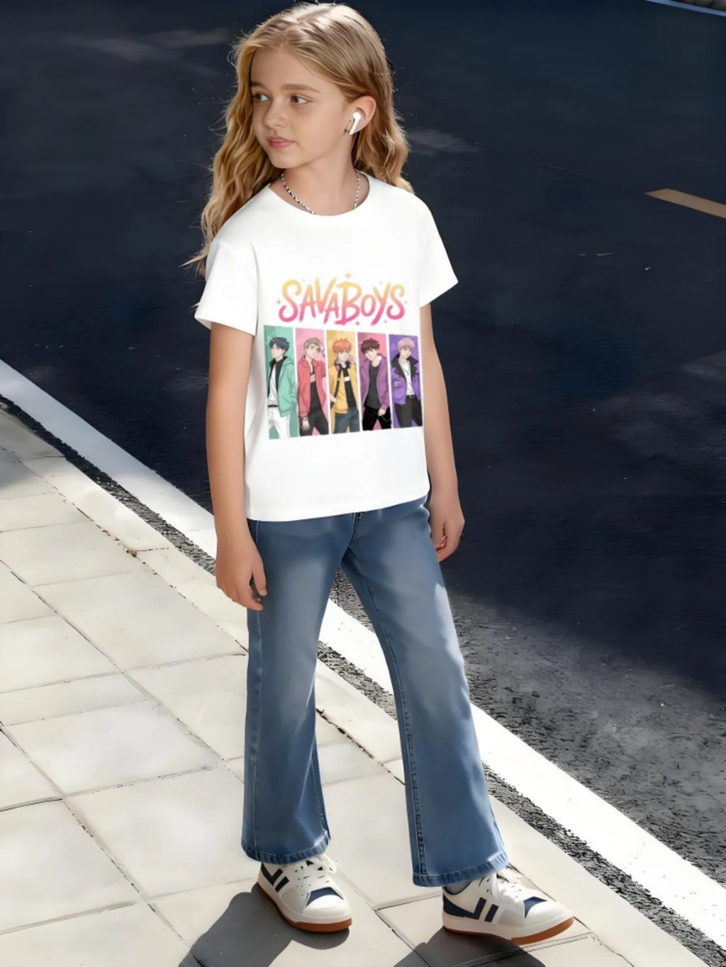 Kids Children's Cotton T-Shirt  Pop Group with Starry Text for Boys/ Girls Music Fan Style