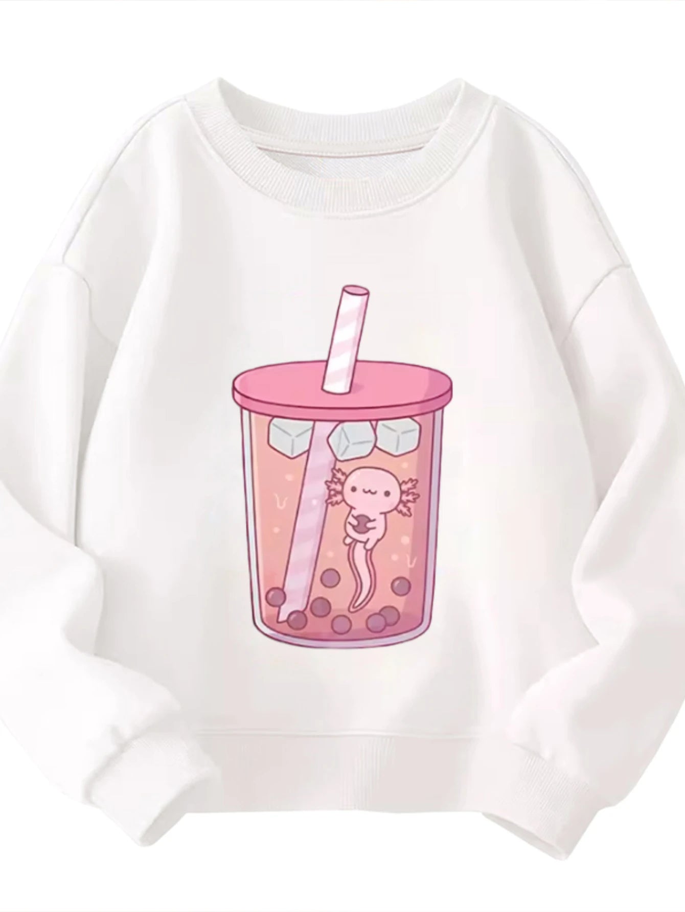 Children's Kids Cotton Bubble Tea in Cup Graphic Sweatshirt with Pearl Details for Boys Girls Sweet Theme Wear