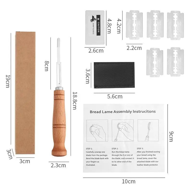 Bread Pastry Cutter with 5 Blades, Toast Curved Bread Knife, Wooden Handle, Baking Accessory, Pastry Spatulas