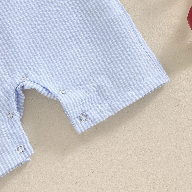 Infant Baby Boy Overalls, Embroidery Cake Striped Jumpsuit Birthday Clothes for Casual Daily 6-18M