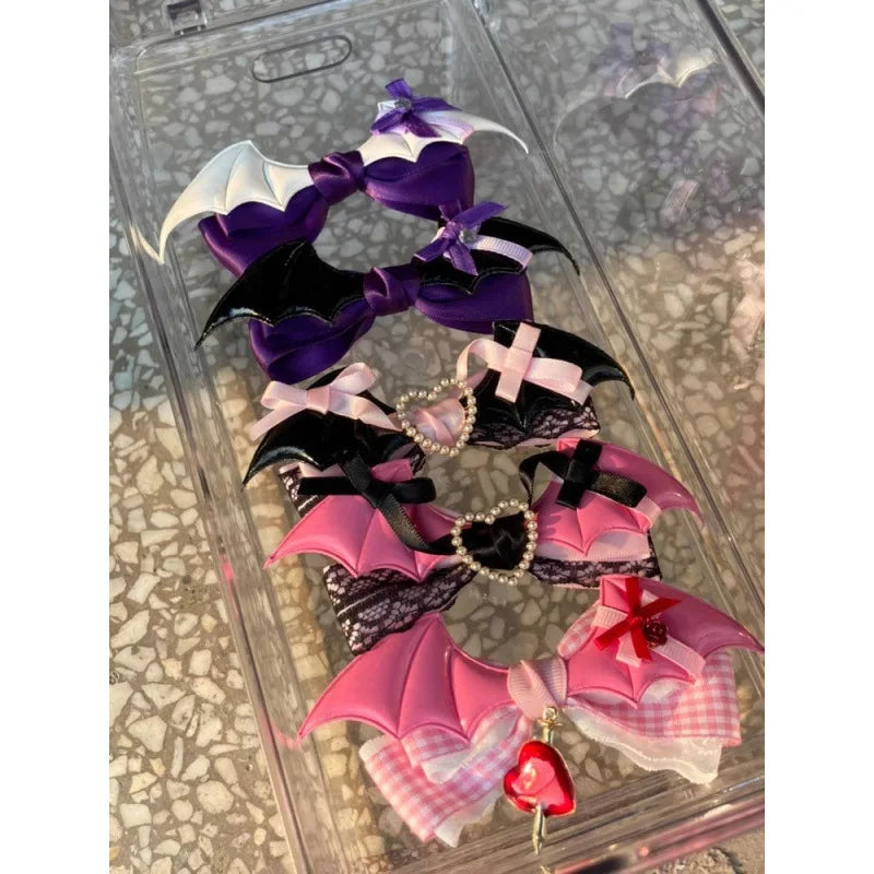 Hair accessory Black Pink lace bow clip sweet girl hairpin ﻿