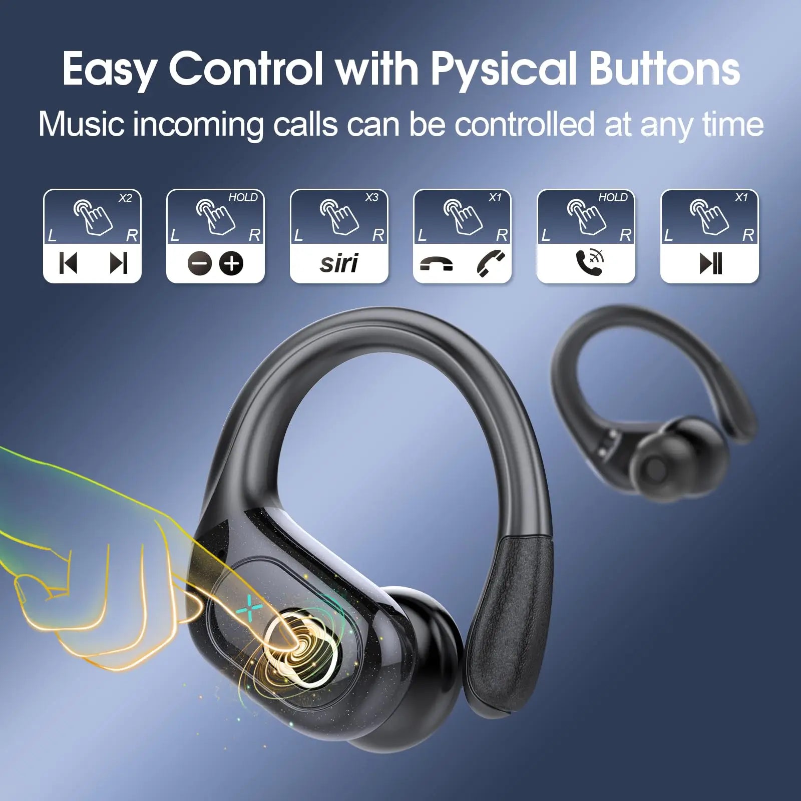 Earbuds Bluetooth 5.4, 75H Playtime Hi-Fi Stereo Deep Bass, ENC Mic IPX7 Waterproof Ear hooks Sport Earphones.