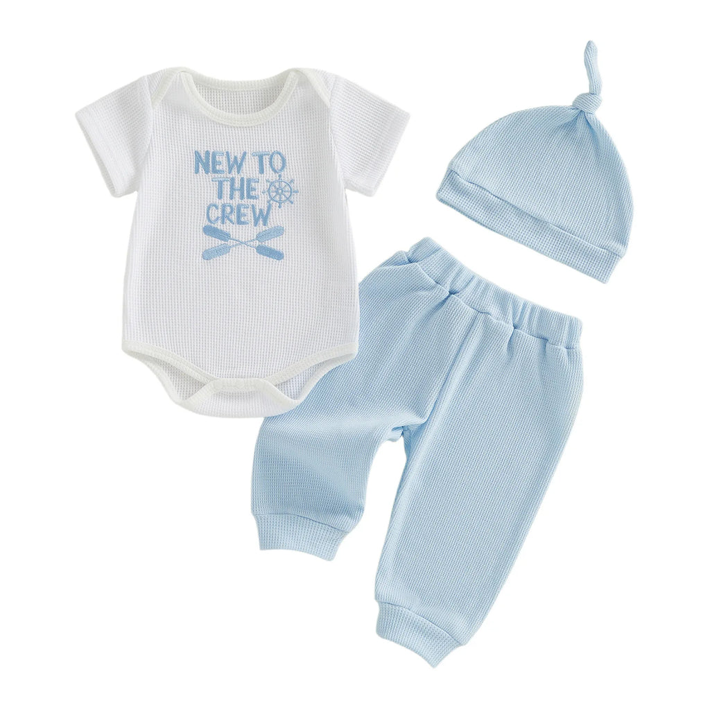 Short Sleeve Letter Tractor Print Romper Pants With Hat Outfit 3pcs Newborn Baby Boy Clothes Long Sleeve Shirt+Pants Overalls