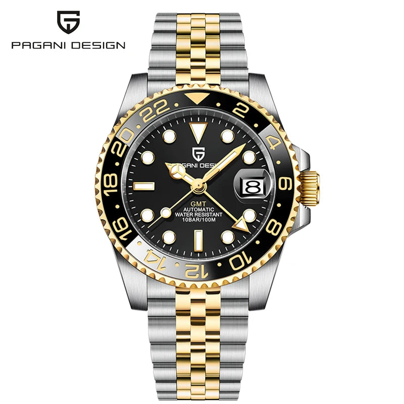 DESIGN 40mm Automatic GMT Wristwatch Stainless Steel Waterproof Men Watch Top Brand Mechanical sports Watches Men PD-1662