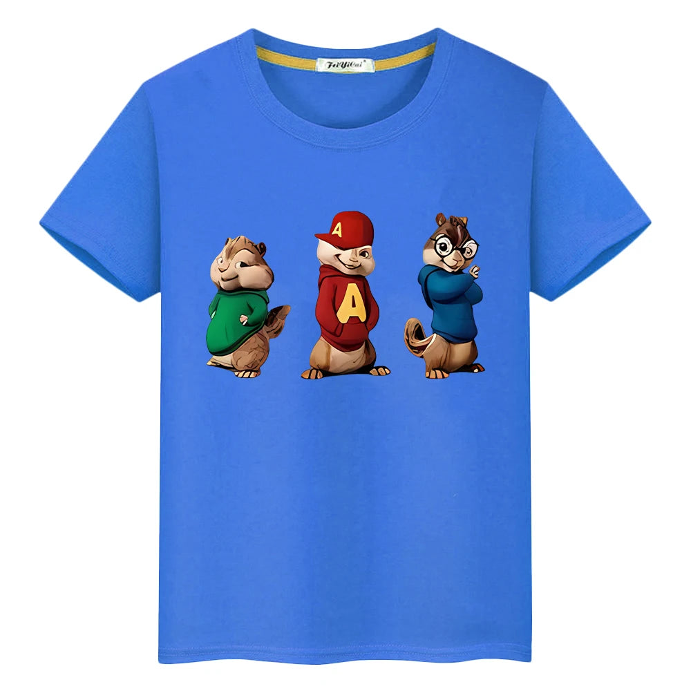 Alvin and chipmunks costume Print t shirt for kids boy 10years 100% Cotton Cute Tops anime Short girls clothes y2k