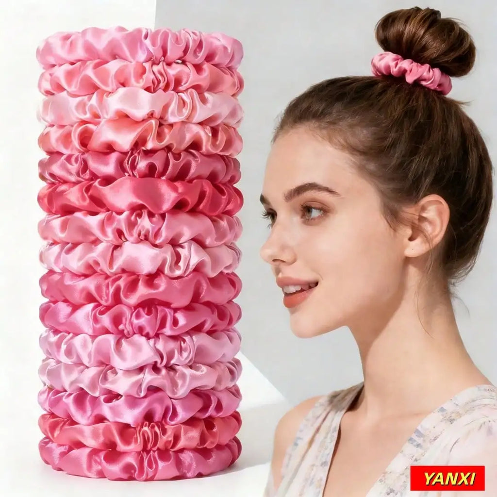 1/6/16/32/50/100pcs bulk satin scrunchies elegant pink small 6.5cm headwear hair ties accessories casual cute