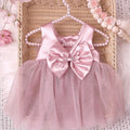 Newborn Girl Photography Dress Baby Dusty Pink Bowknot Mesh Dress With Floral Pearl Headband  Infant Photo Props