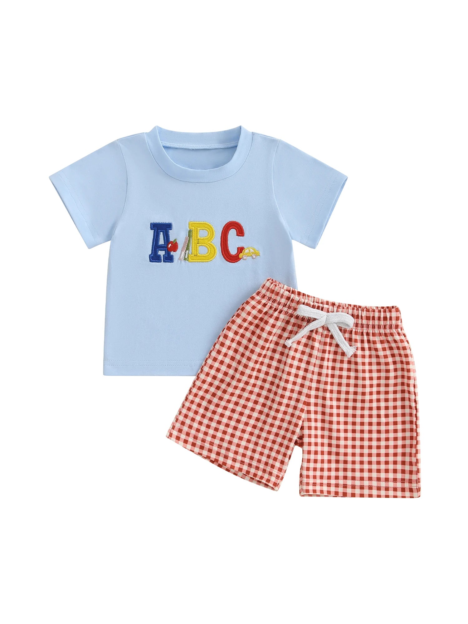 Toddler Boys Back to School Clothes Striped  Shirt and Denim Shorts Set with Adjustable Waistband and Pockets