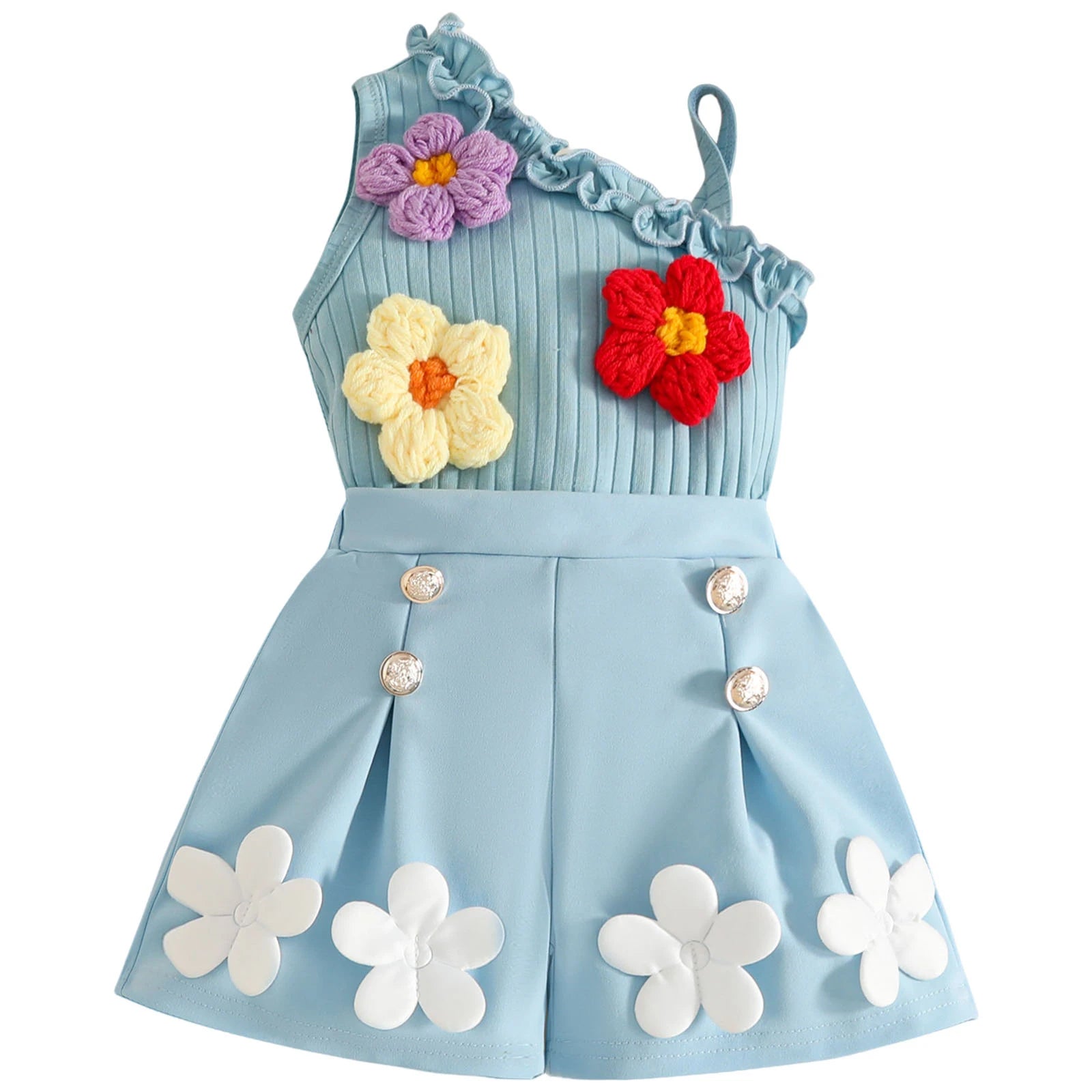 Flower Embroidery Sleeveless Smocked Tops Shorts Set Toddler Baby Girl Summer Clothes Cute Two Children'S Baby Clothing Sets
