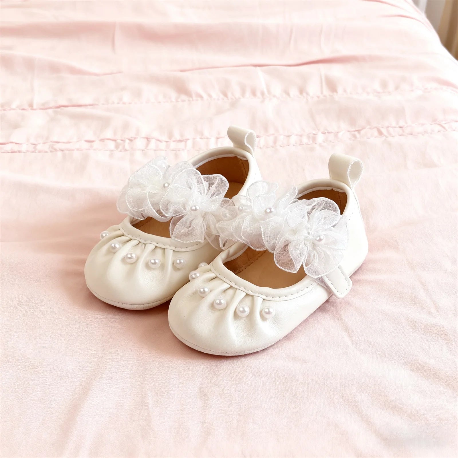 Princess Baby Girls newborn Mesh First Walking Shoes Toddler Flower Pearl Design Soft Non-Slip