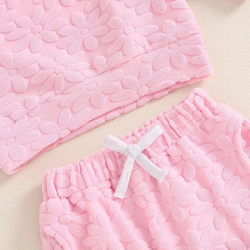 Toddler Girl Fall Outfit Daisy Embroidery Long Sleeve Sweatshirt with Elastic Waist Pants Headband Set