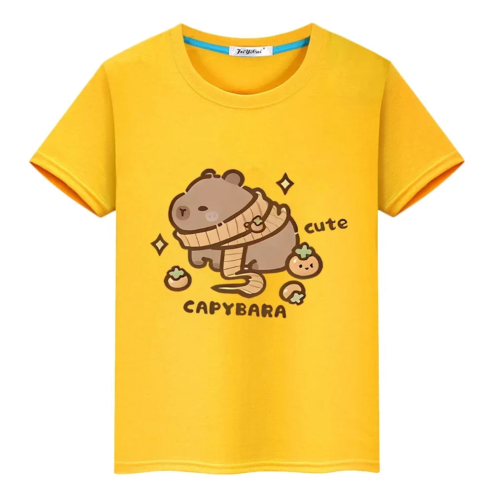 Capybara print t shirt for kids boy 10year Short y2k one piece 100%Cotton Cute Tees Kawaii Tops pride t shirt girl clothes
