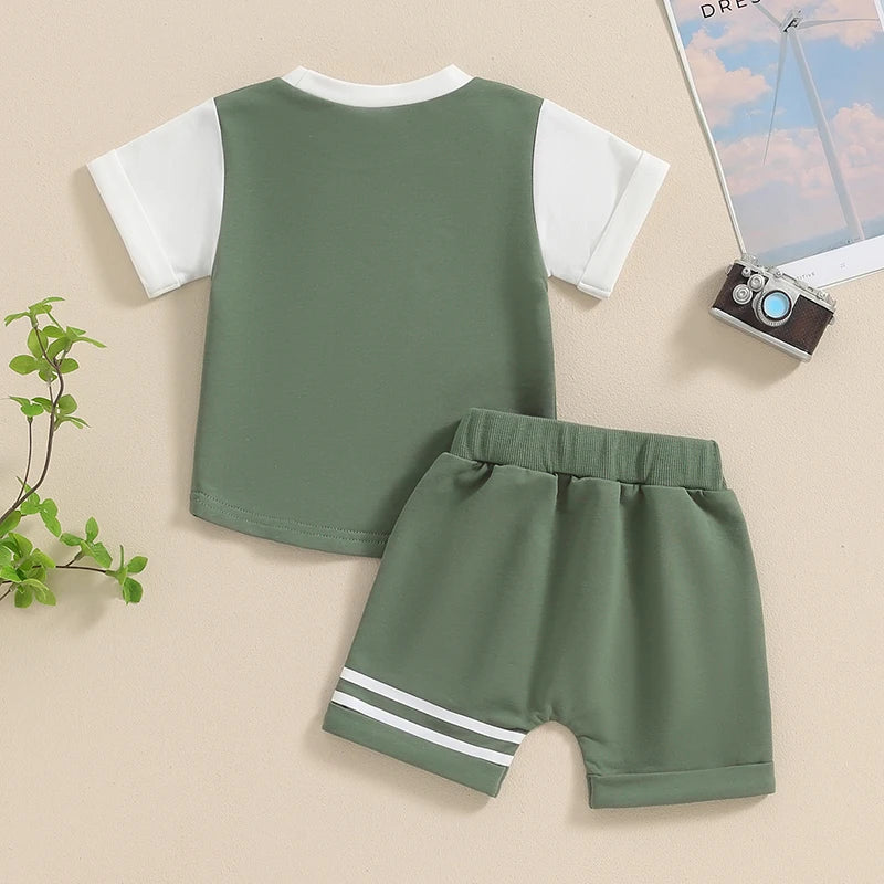 Kids Summer 2PCS Outfits Short Sleeve Printed Tops and Elastic Waist Shorts Sets for Boys
