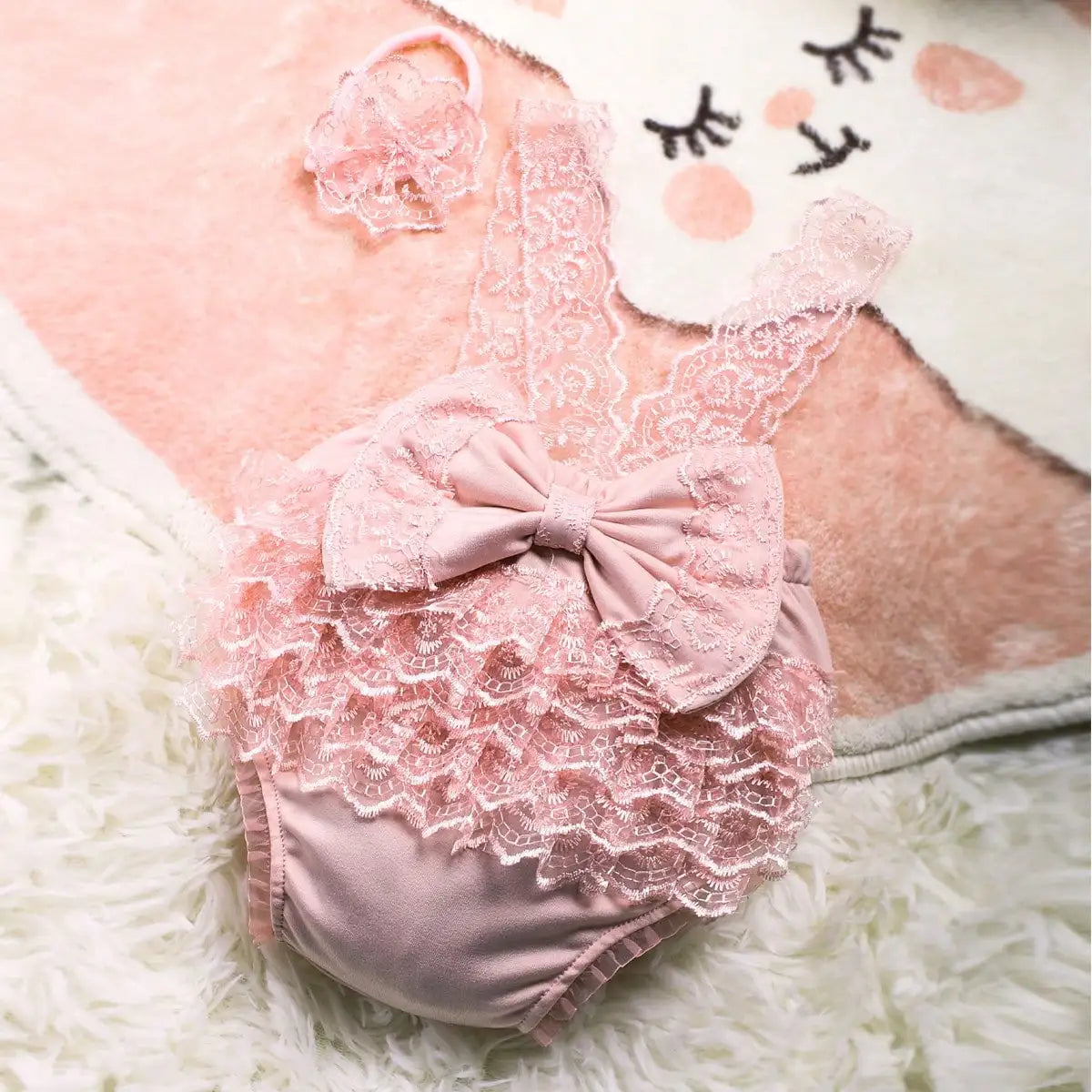 Newborn Photography Lace Romper Set  Photo Shoot Outfits with Bow Headband for Baby Girl Picture Ideas