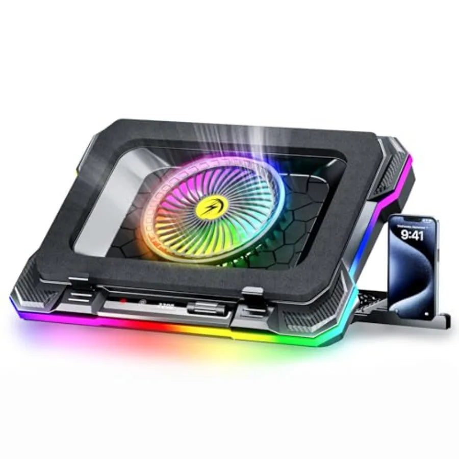 RGB Gaming Laptop Cooling Pad with 5.5 Turbo Fan Rapid Cooling for 15.6-19.3 Laptops Variable Speed Control 7 Adjustable Height