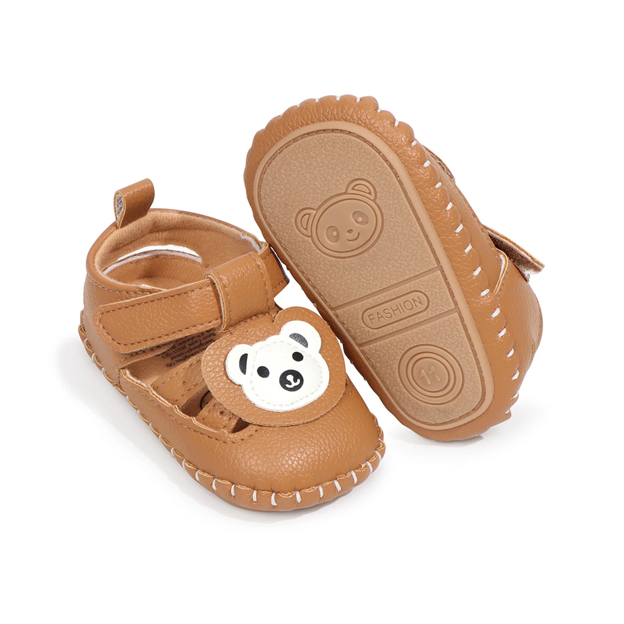 Adorable Unisex Infant Sandals with Bear Design and Easy Hook-Loop Closure for First Steps - Comfy Baby Shoes for Summer Walks