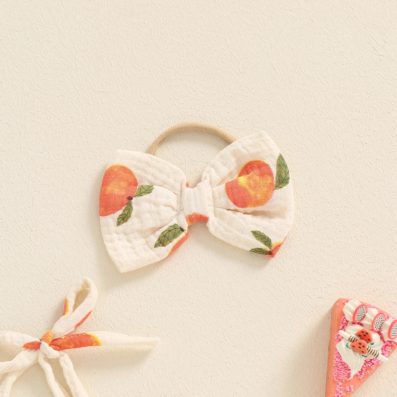 Baby Girls Summer Romper Dress Sleeveless Peach Print Cami Playsuit with Headband