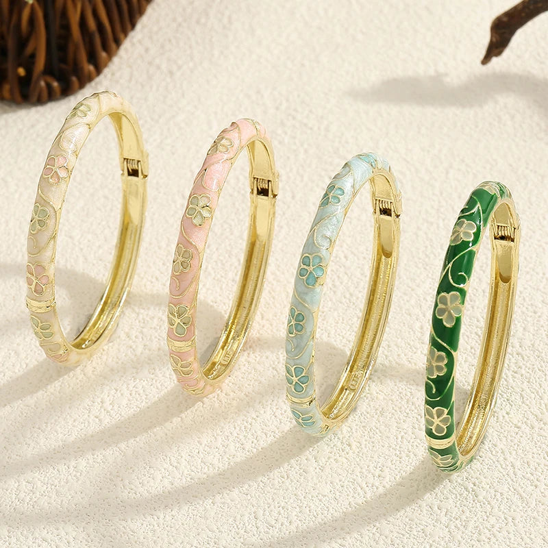 Flower Enamel Bracelet For Women Bracelet Gold Color Plated Bangle Vintage Luxury Jewelry Gifts