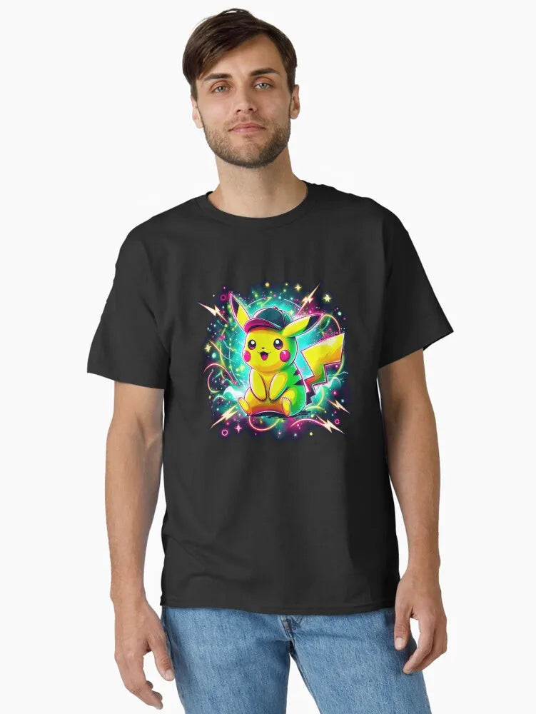 Neon Star Pikachu T-Shirt Psychedelic Pokémon Graphic  for Men /Women Trendy Streetwear