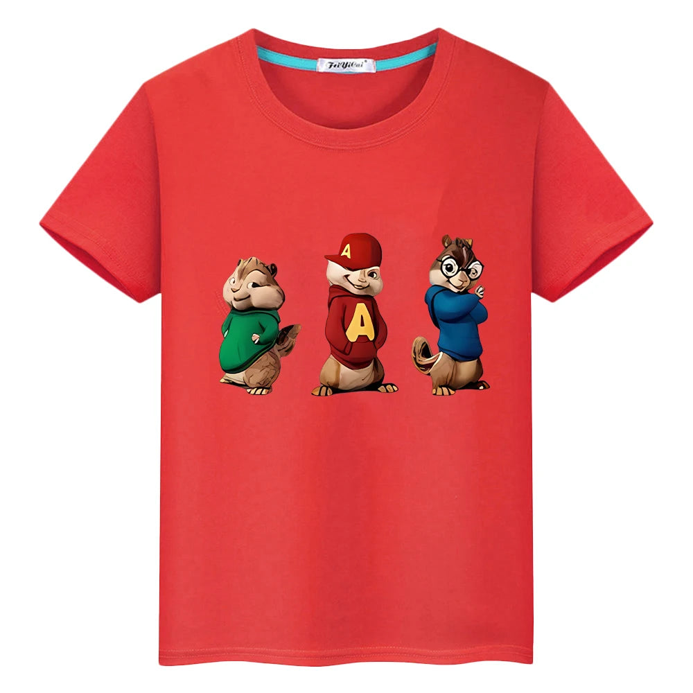 Alvin and chipmunks costume Print t shirt for kids boy 10years 100% Cotton Cute Tops anime Short girls clothes y2k