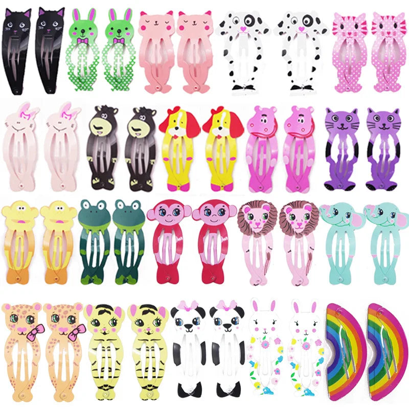 30Pcs/Lot-Style Women Hair Accessories Cartoon Hair Clip Flower Hairclip Cute Headdress Print Alloy Hairpins for Girls