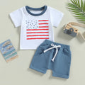Summer Independence Day Toddler Boys Outfits Stars Stripes Short Sleeve T-shirt and Casual Elastic Shorts Clothes Set