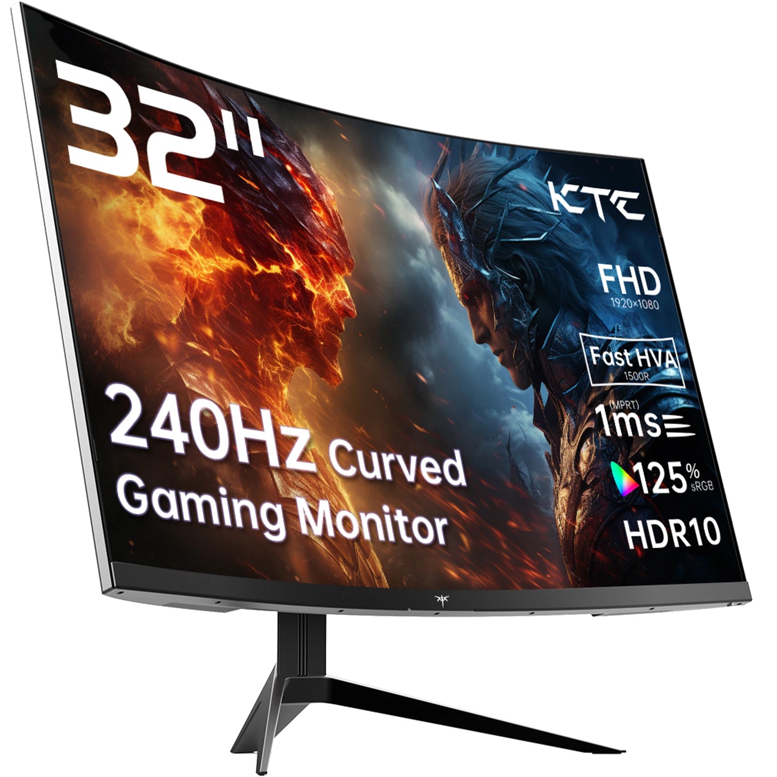 32 inch 240Hz Curved Gaming Monitor 1500R 1080P 125% sRGB 1ms, Free sync/G-sync HDR10,HDMI/DP/USB Ports VESA, Tilt Adjustable,