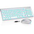 Wireless Keyboard and Mouse Combo Backlit - Compact Quiet Keyboard with RGB Mouse, Rechargeable, Slim, Sleep Mode, Portable Cor