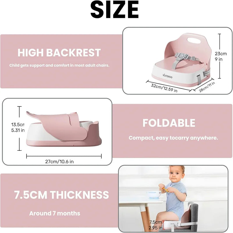 Travel High Chair with 3-Point Harness & 2 Adjustable Straps, Washable Design