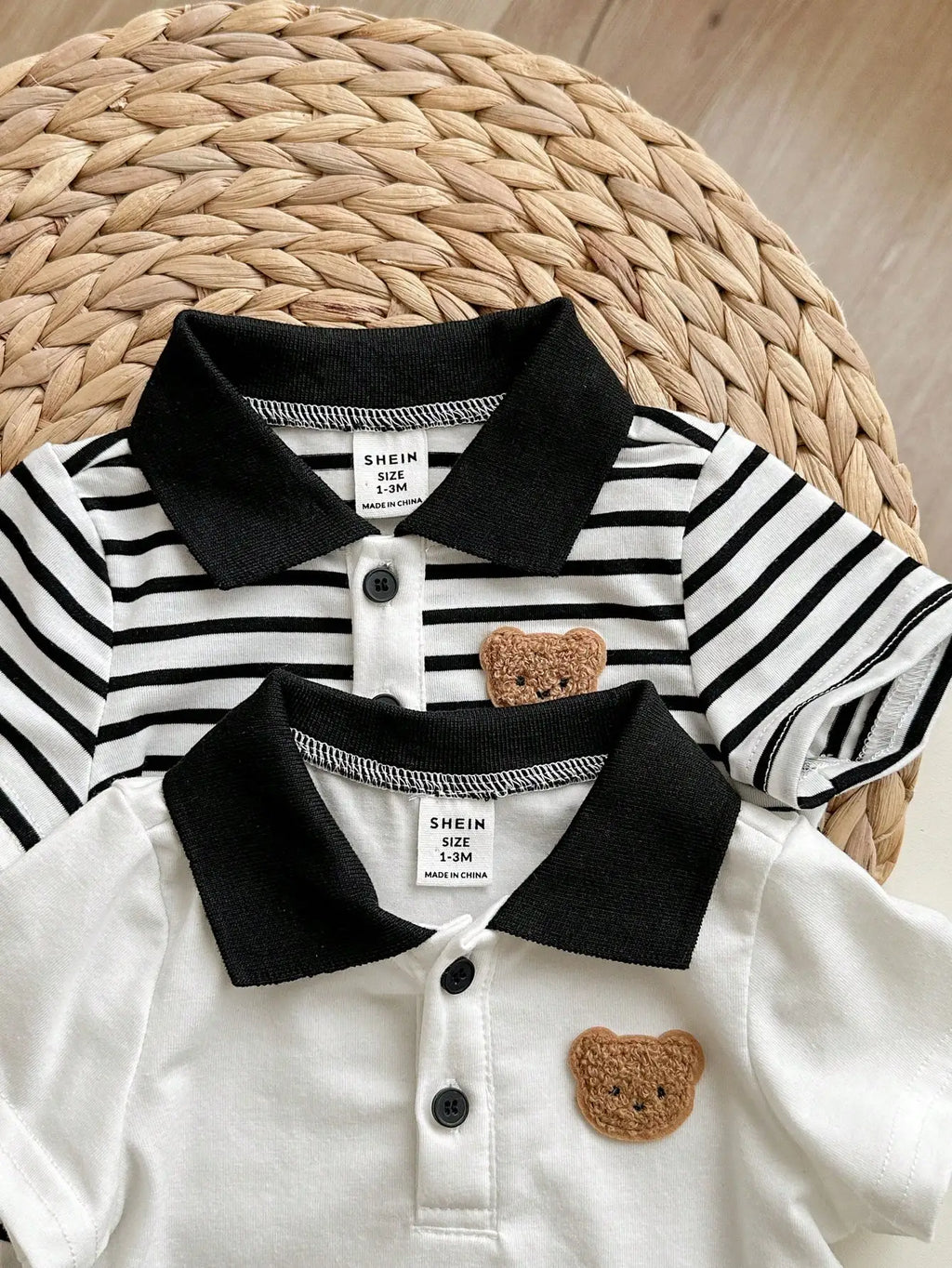 2pcs Set Newborn Baby Boys Cute Casual Striped Knit Short Sleeve Polo Bodysuit Outfit, Suitable For Birthday Party