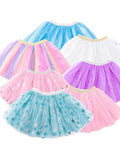 Girls Tulle Tutu Skirt with Star & Snowflake Print, 3-6 Years, Multi-Color Party Skirt