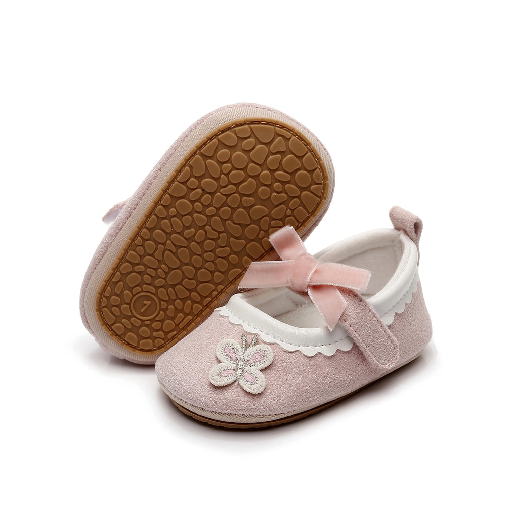 Cute Baby Girls Shoes Adorable Flower Embroidery Soft Sole First Walker Shoes Infant Toddler Shoes with Bow