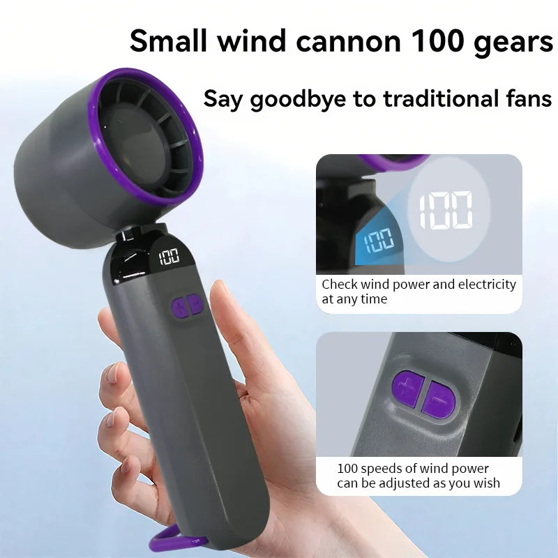 Foldable Turbo Fan Handheld Small USB Charging Fan with Digital Display Screen, Suitable for Outdoor Travel Use