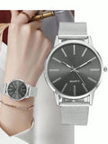 Minimalist Silver Mesh Band Quartz Watch with Gray Dial for Women