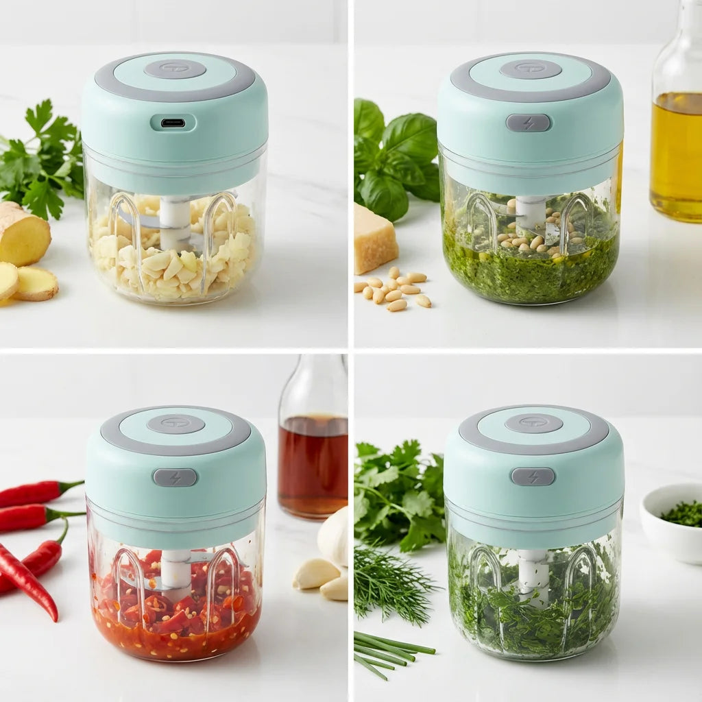 Premium 250ML Electric Garlic Chopper, Wireless USB Rechargeable, Sharp Blades, Transparent Cup, Ideal for Kitchen & Baby Food