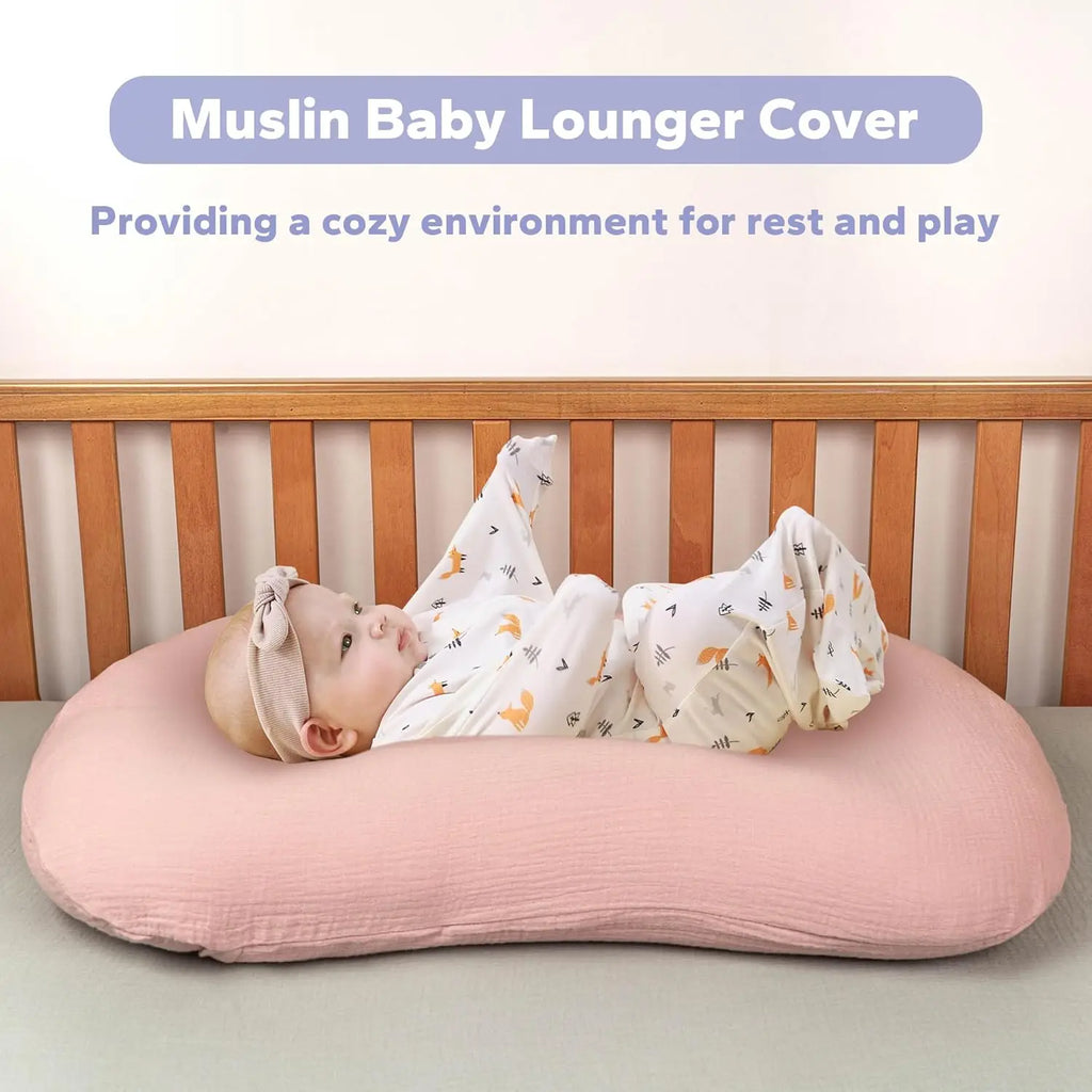 Soft Muslin Baby Lounger Cover for Newborns, Pink, Removable and Machine-Washable