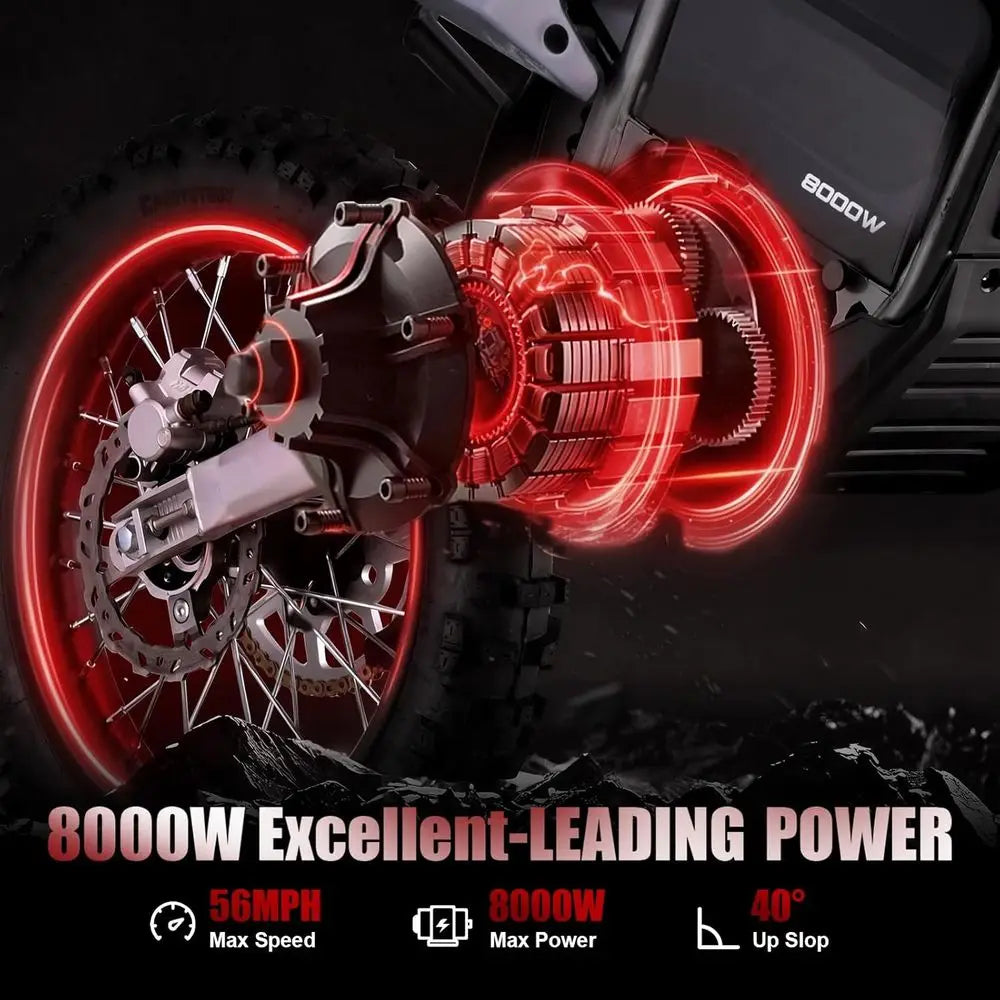 KOOZ 72V 8000W Electric Dirt Bike or Adult,HP131E-L Electric-Motorcycle with 35AH Lithium Battery,Top Speed 56 MPH with 19"/16"