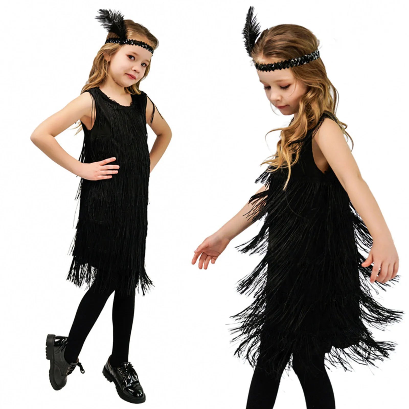 Summer Clothes Fashion Girls Flapper Dress Sequins Fringe Latin Dance Dress Tassel Tango Dress Ballroom Children's Fashion Dress