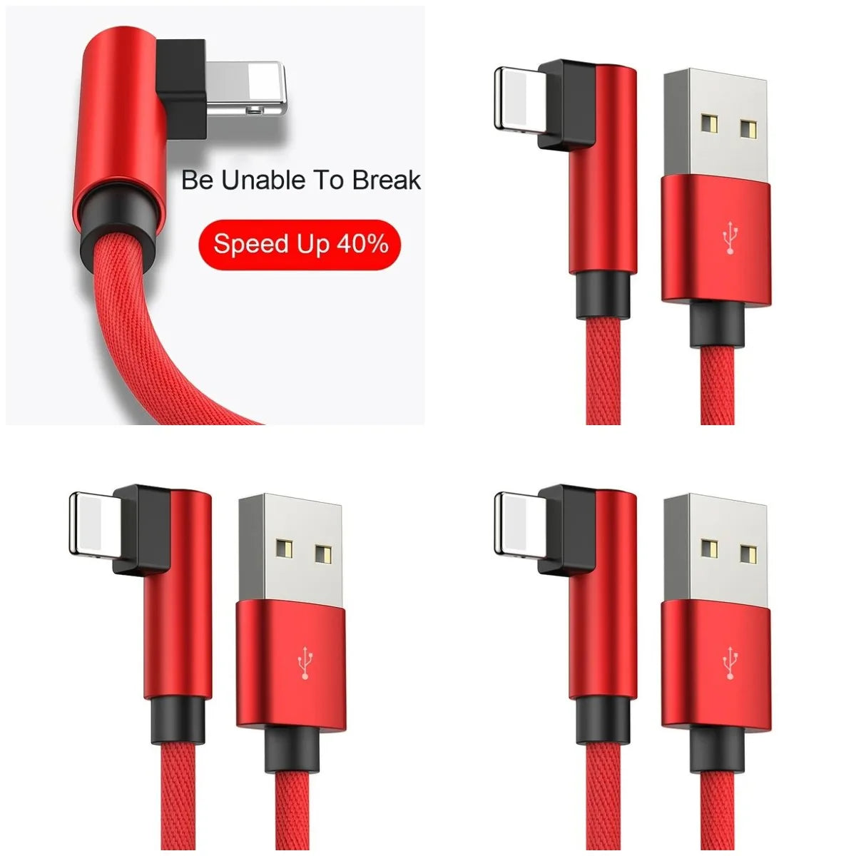 90 Degree USB Cable For IPhone 14 13 12 11 X 8 7 7plus 6 6S 5 Fast Charging Cable For IPad USB Cable L Type Data Cable