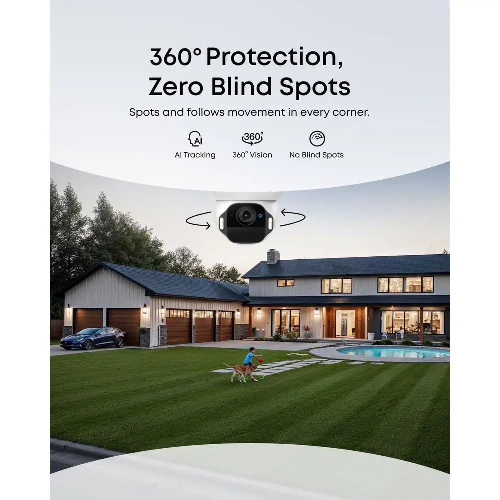 4K Wireless Outdoor Security Camera with AI Motion Tracking, Strobe Light, Pan & Tilt, Facial Recognition, up to 16 TB Storage,