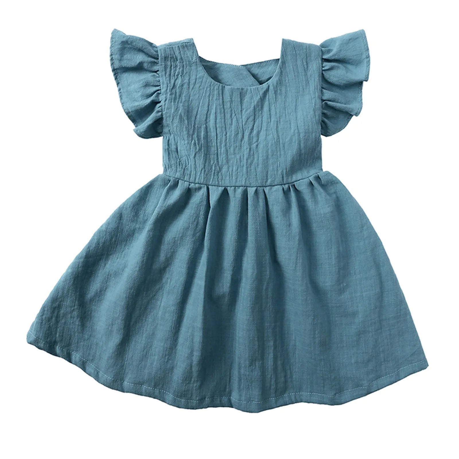 Kid Girls Sleeeveless Ruffles Sleeve Denim Dress Toddler Baby Kids Girl Princess Sundress Party Clothes