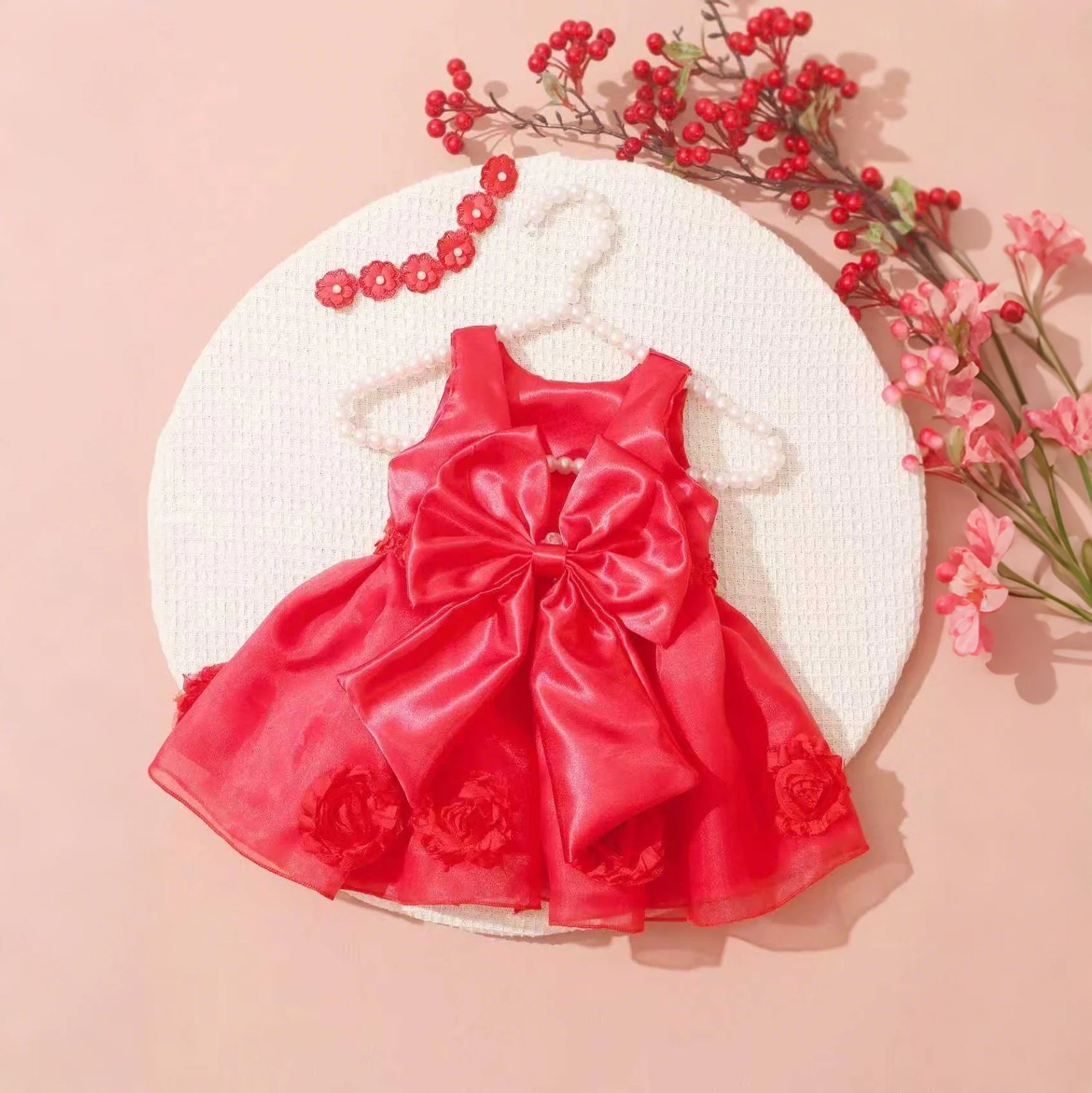 2Pcs Set White Newborn Girl Dress For Photo Shooting Big Bowknot Baby Photography Dress With Pearl Headband