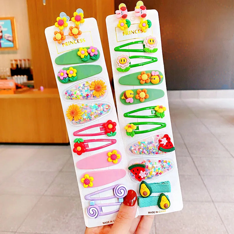 12PCS/Set New Girls Cute Colorful Cartoon Flower Hairpins Children Kids Lovely Hair Clips Barrettes Fashion Hair Accessories