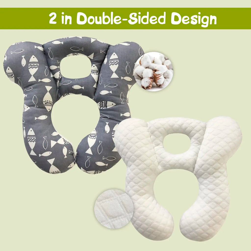 Soft Baby Travel Pillow for Car Seat and Stroller, Comfortable Kids Cushion with Cute Gray Fish Design