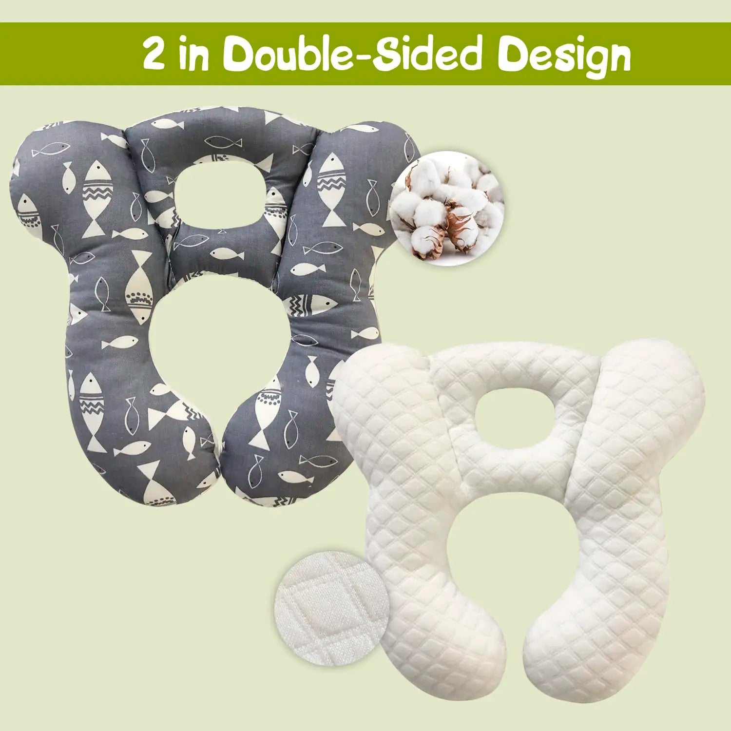 Soft Baby Travel Pillow for Car Seat and Stroller, Comfortable Kids Cushion with Cute Gray Fish Design